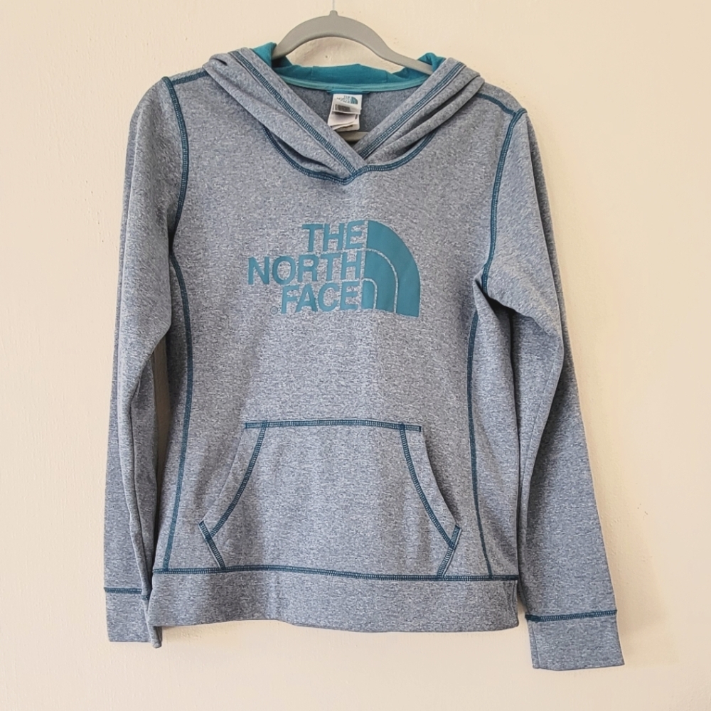 The North Face Vintage Women's Hoodie Pullover Gray/Teal Logo Size Medium